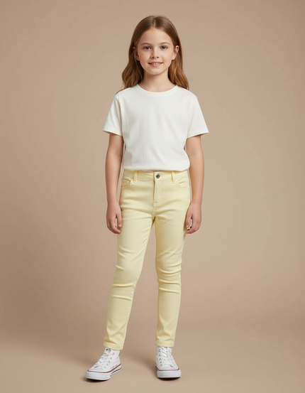 Pantalon Chino Jaune Clair Coton Slim Fille Uni