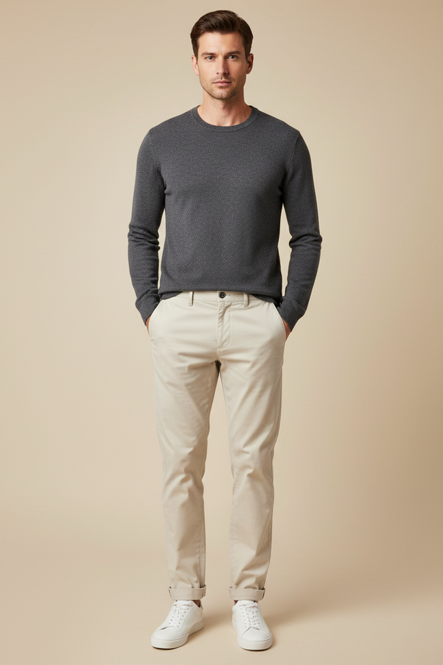 Pantalon Chino Beige Coton Slim Casual Homme