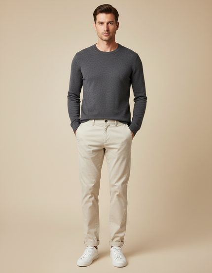 Pantalon Chino Beige Coton Slim Casual Homme