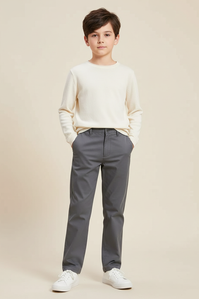 Pantalon Chino Gris Coton Coupe Droite Enfant