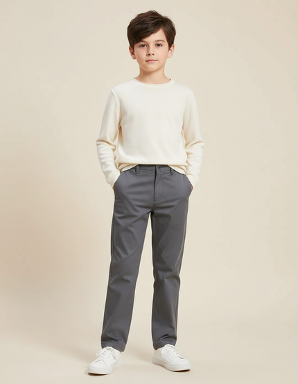 Pantalon Chino Gris Coton Coupe Droite Enfant