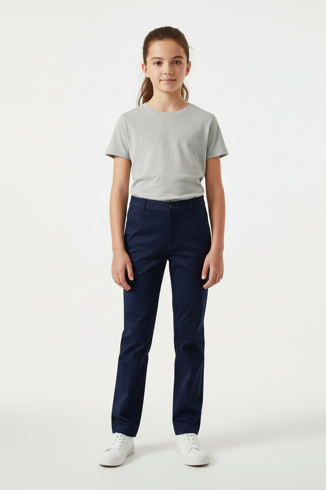 Pantalon Chino Bleu Marine Coton Droit Classique Fille