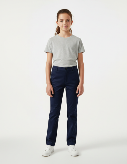 Pantalon Chino Bleu Marine Coton Droit Classique Fille