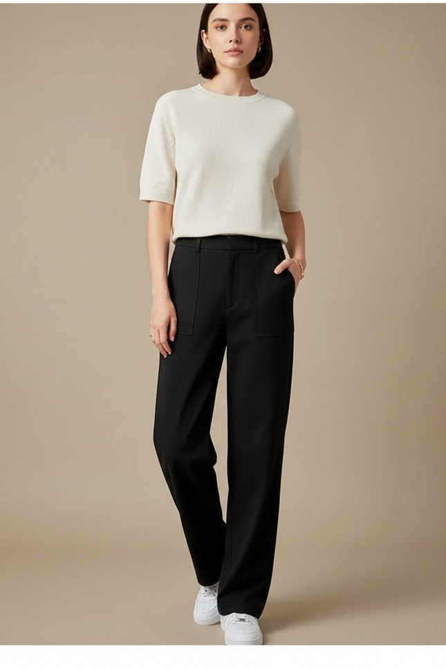 Pantalon Chino Femme Noir Coupe Ample - Gabardine