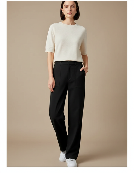 Pantalon Chino Femme Noir Coupe Ample - Gabardine