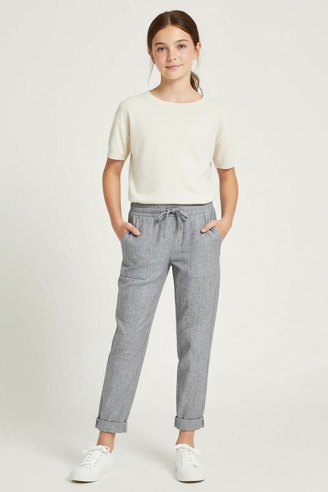 Pantalon Chino Gris Coton Lin Ample Enfant Décontracté