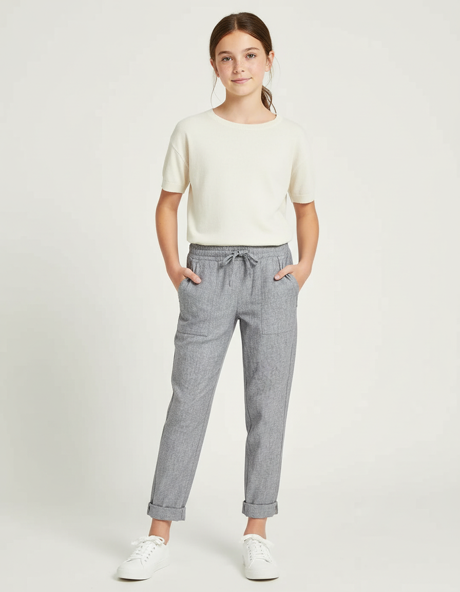 Pantalon Chino Gris Coton Lin Ample Enfant Décontracté