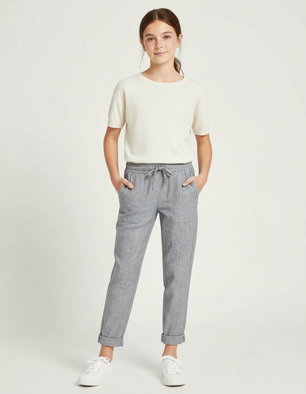 Pantalon Chino Gris Coton Lin Ample Enfant Décontracté
