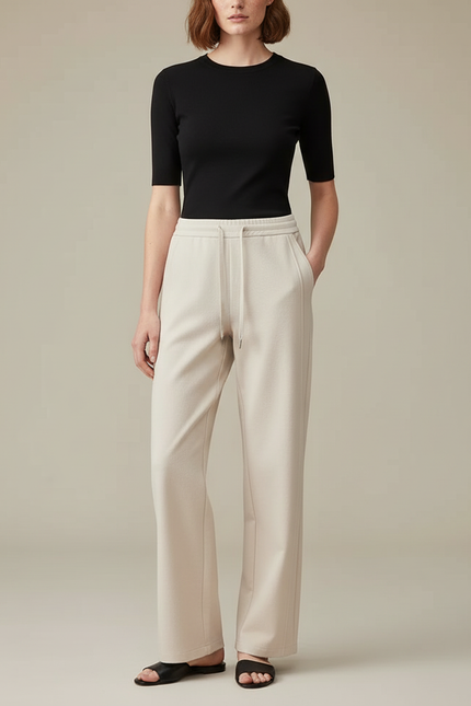 Pantalon Chino Beige Ample Confortable Décontracté Femme - Molleton