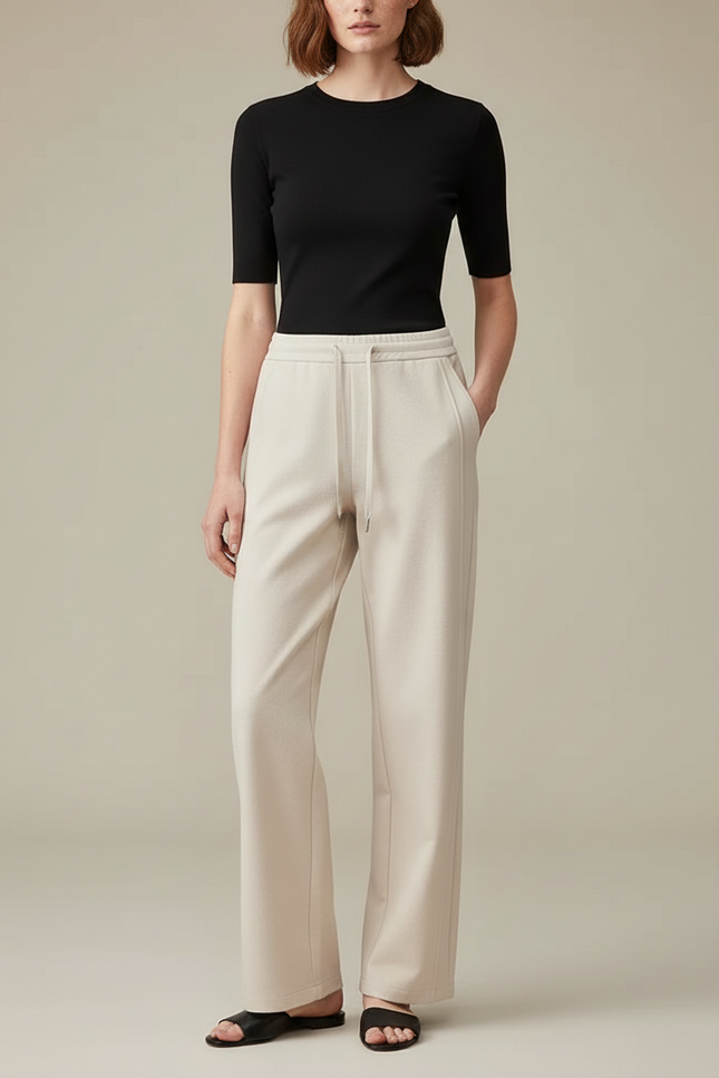 Pantalon Chino Beige Ample Confortable Décontracté Femme - Molleton