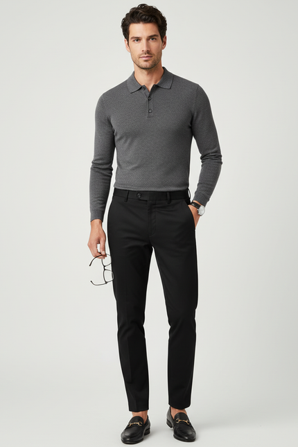 Pantalon Chino Homme Noir Slim Élégant Décontracté - Gabardine