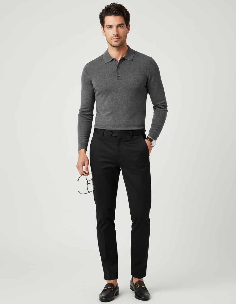 Pantalon Chino Homme Noir Slim Élégant Décontracté - Gabardine