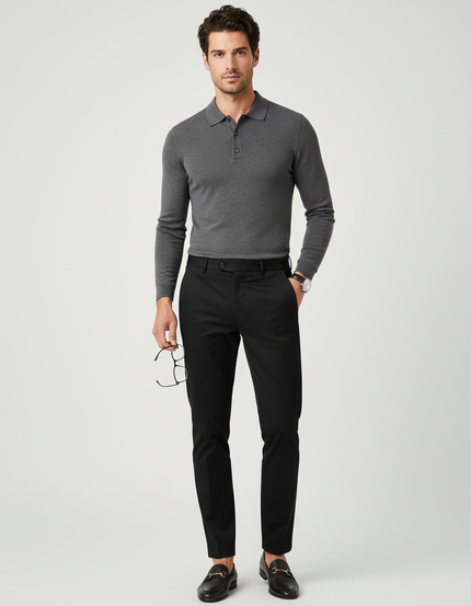 Pantalon Chino Homme Noir Slim Élégant Décontracté - Gabardine