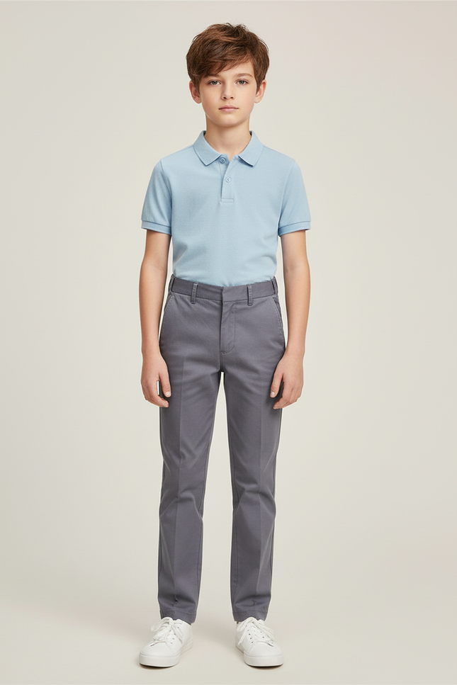 Pantalon Chino Gris Garçon Droit Coton Élégant