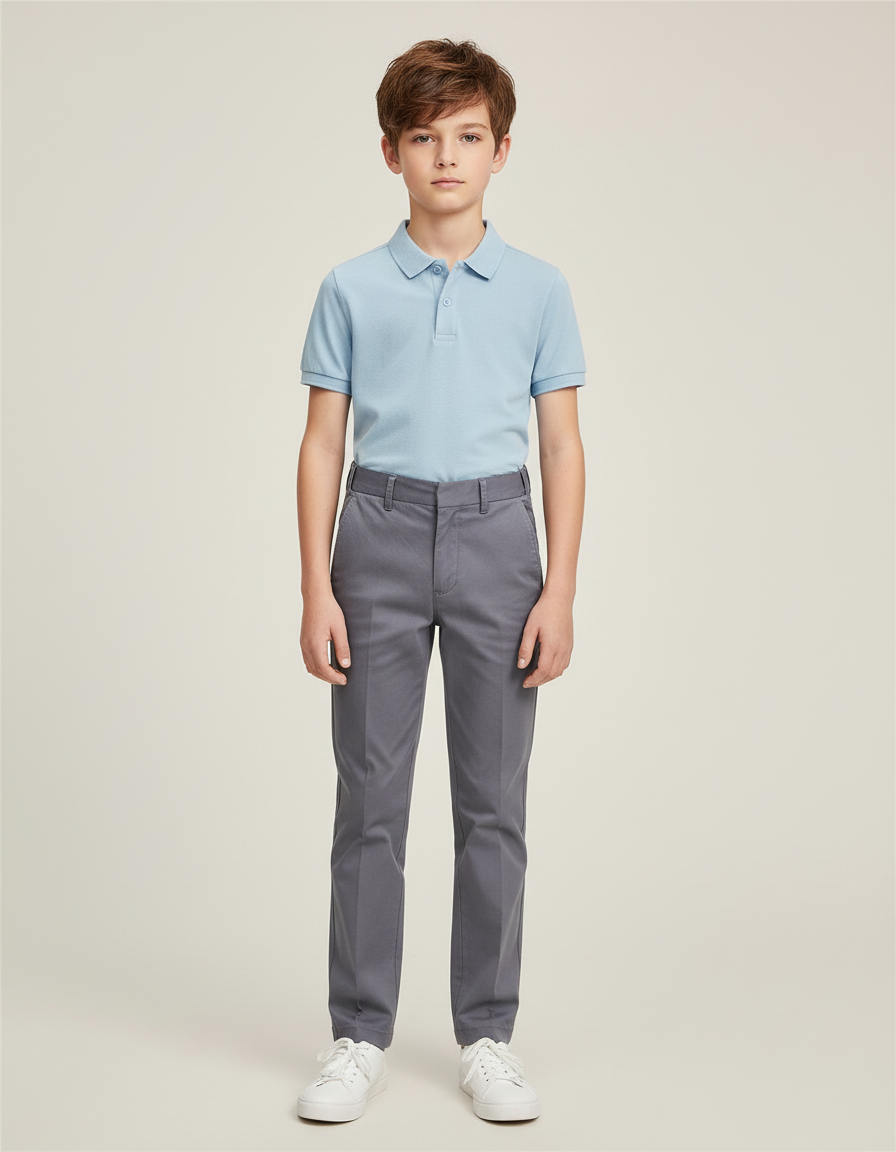 Pantalon Chino Gris Garçon Droit Coton Élégant