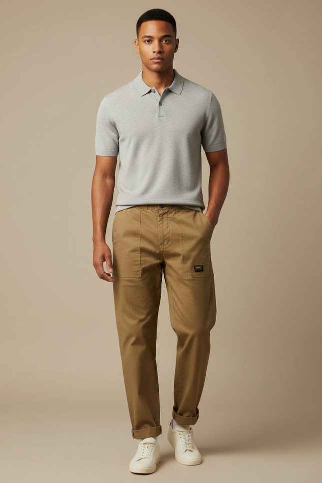 Pantalon Cargo Chino - Kaki Gabardine
