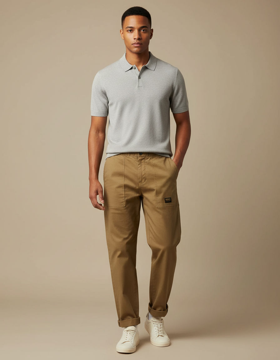 Pantalon Cargo Chino - Kaki Gabardine