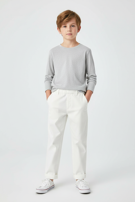 Pantalon Chino Blanc Coton Droit Décontracté Enfant