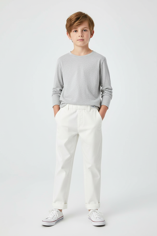 Pantalon Chino Blanc Coton Droit Décontracté Enfant