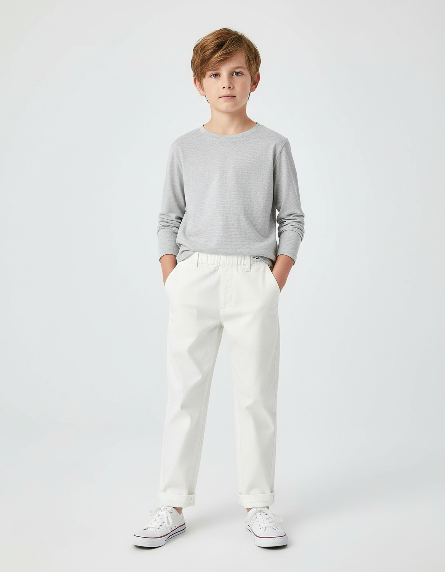 Pantalon Chino Blanc Coton Droit Décontracté Enfant