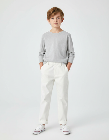 Pantalon Chino Blanc Coton Droit Décontracté Enfant