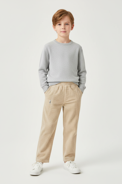 Pantalon Chino Beige Côtelé Droit Décontracté Enfant - Cordé