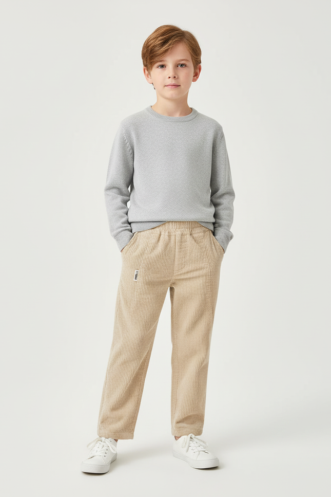 Pantalon Chino Beige Côtelé Droit Décontracté Enfant - Cordé
