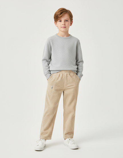 Pantalon Chino Beige Côtelé Droit Décontracté Enfant - Cordé