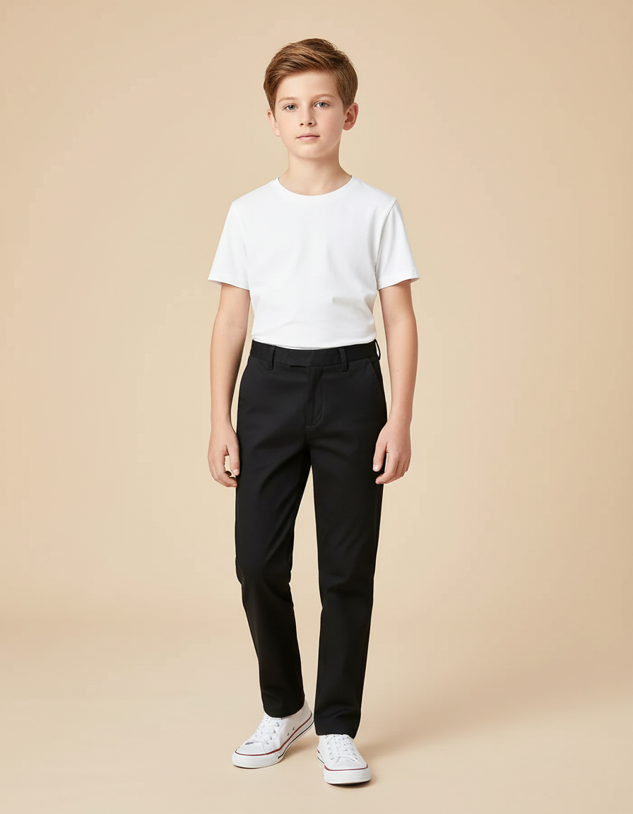 Pantalon Chino Noir Coupe Droite Casual Enfant - Coton
