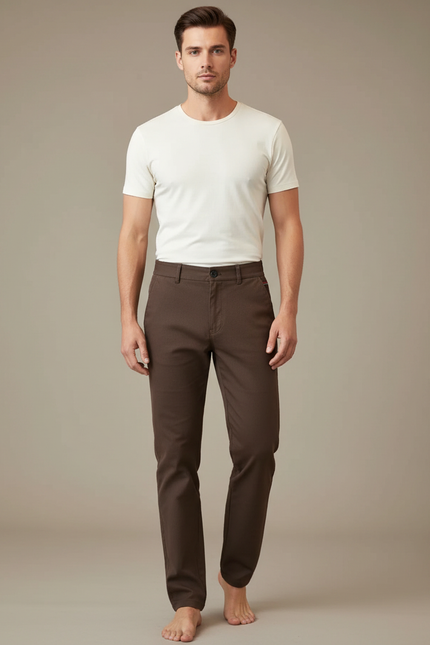 Pantalon Chino Marron Coton Droit Stretch Homme