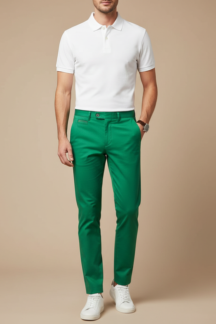 Pantalon Chino Vert Homme Slim Coton Décontracté Élégant