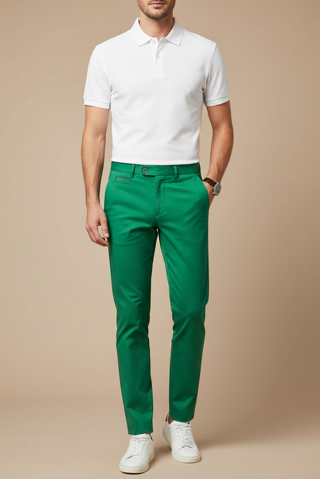 Pantalon Chino Vert Homme Slim Coton Décontracté Élégant