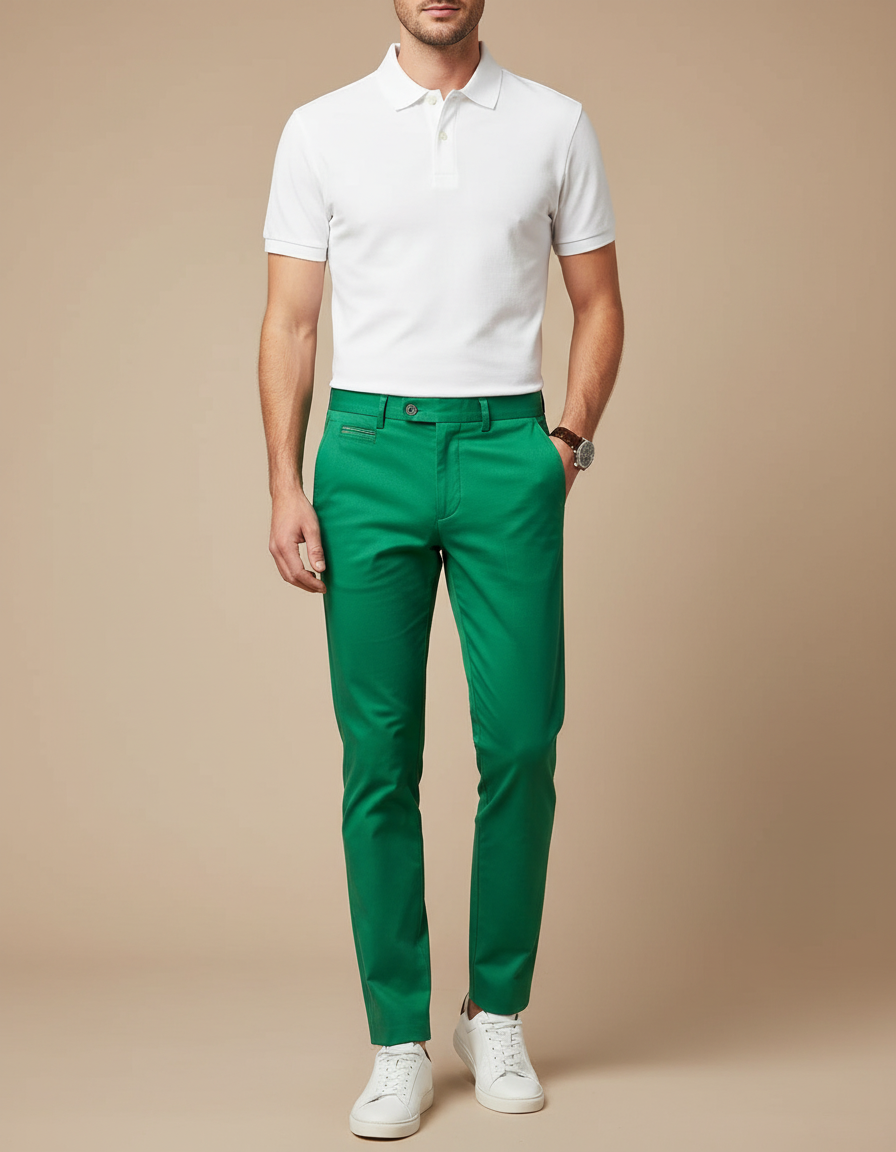 Pantalon Chino Vert Homme Slim Coton Décontracté Élégant