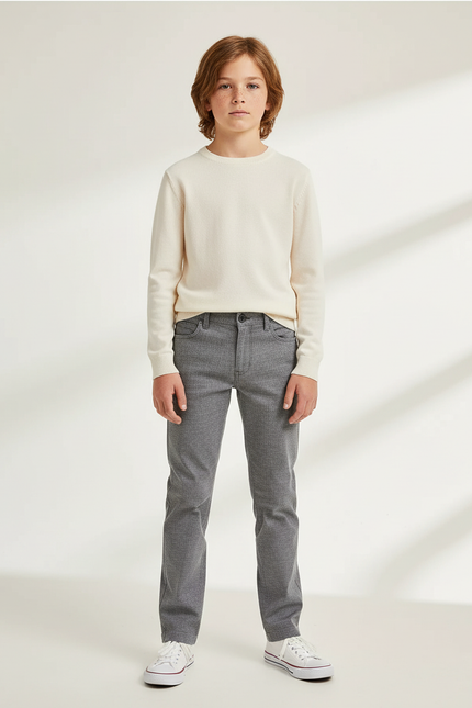 Pantalon Chino Gris Coupe Droite Décontracté Enfant - Gabardine
