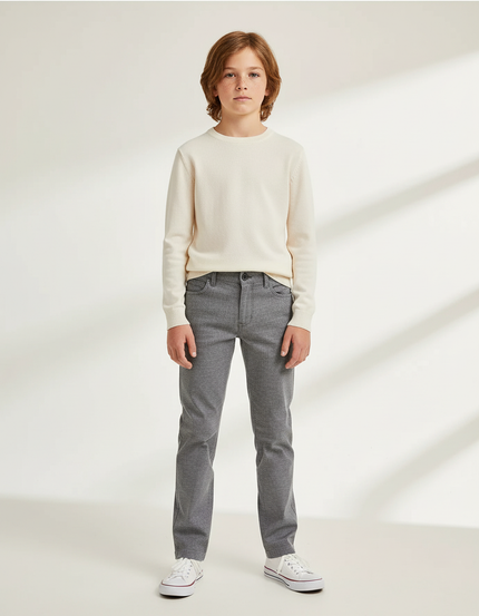 Pantalon Chino Gris Coupe Droite Décontracté Enfant - Gabardine