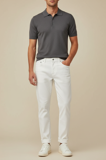 Pantalon Chino Blanc Coton Droit Homme Décontracté