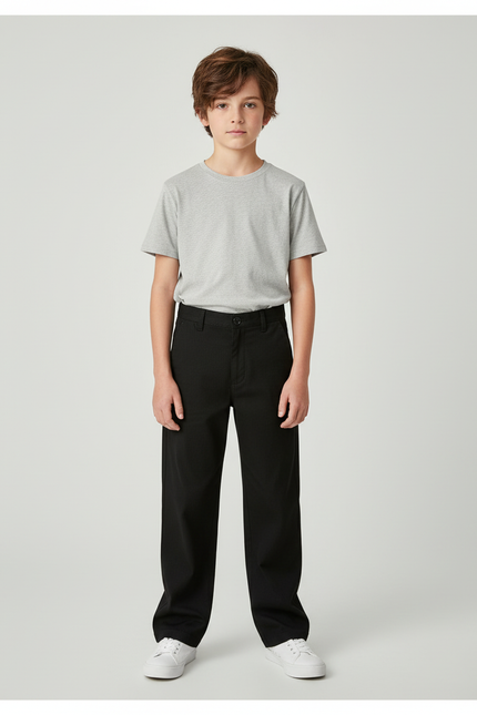Pantalon Chino Noir Rayé Droit Enfant Décontracté - Cordé