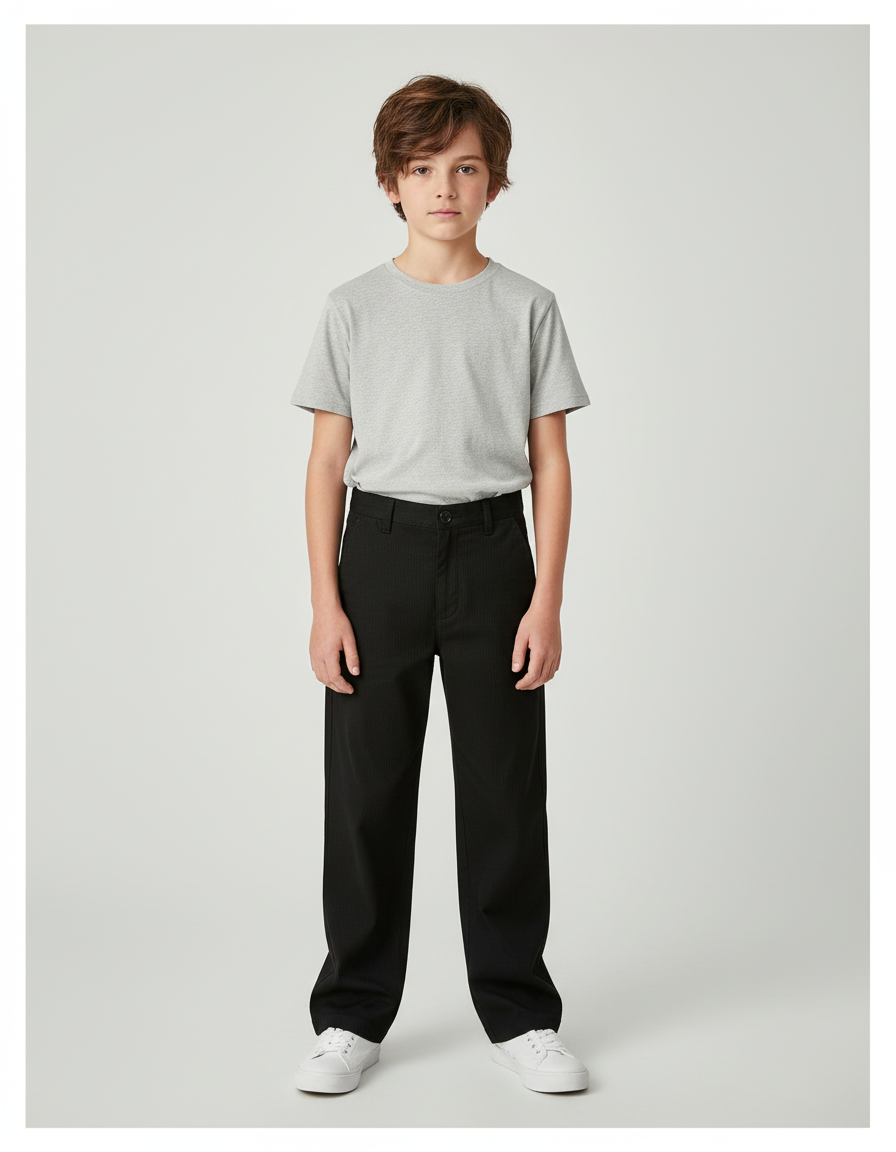 Pantalon Chino Noir Rayé Droit Enfant Décontracté - Cordé
