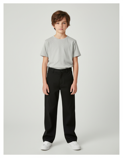 Pantalon Chino Noir Rayé Droit Enfant Décontracté - Cordé
