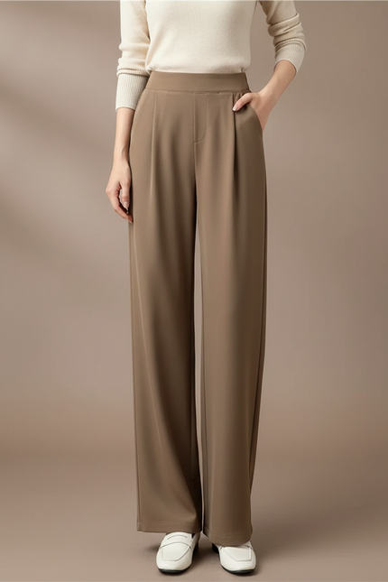 Pantalon Chino Marron Ample Fluide Taille Haute Décontracté - Viscose