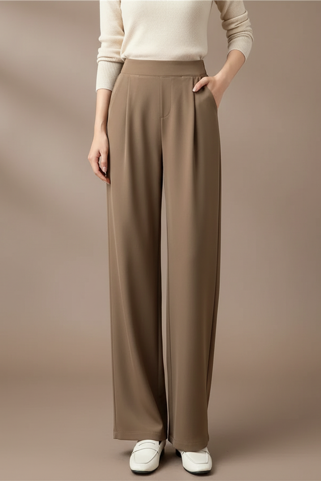 Pantalon Chino Marron Ample Fluide Taille Haute Décontracté - Viscose