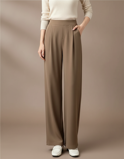 Pantalon Chino Marron Ample Fluide Taille Haute Décontracté - Viscose