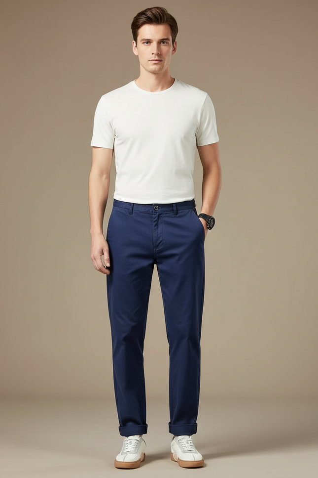 Pantalon Chino Regular Fit - Marine Coton