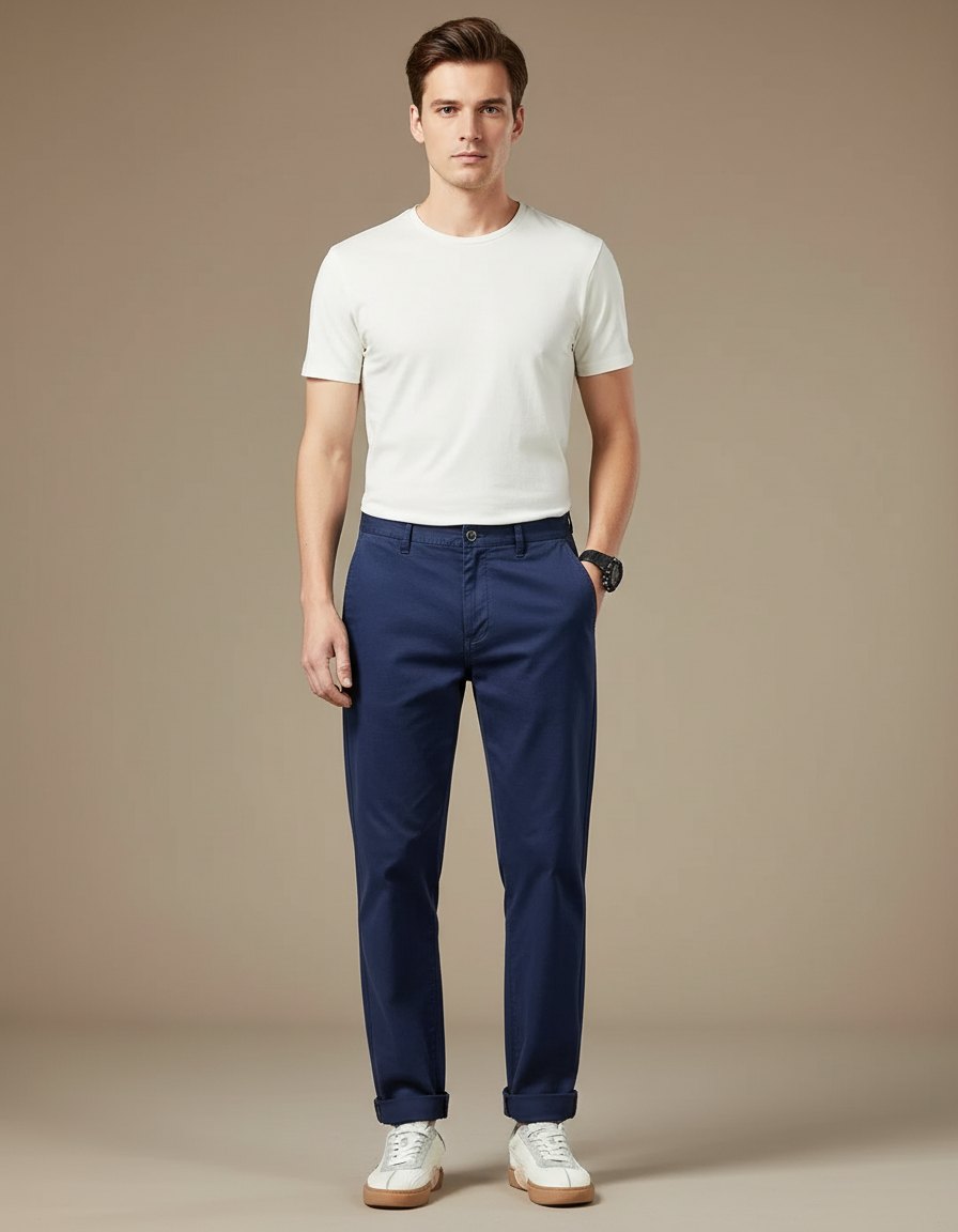 Pantalon Chino Regular Fit - Marine Coton