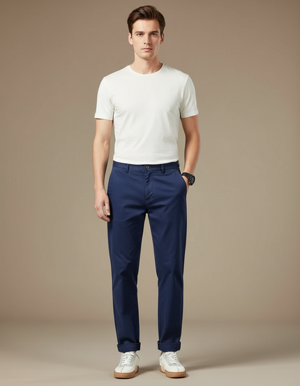 Pantalon Chino Regular Fit - Marine Coton