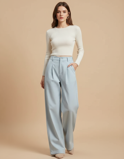 Pantalon Chino Bleu Ciel Fluide Ample Élégant - Gabardine