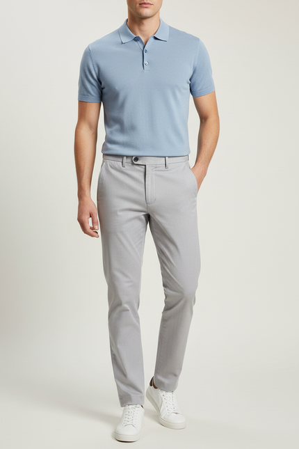 Pantalon Chino Gris Clair Slim Élastique Confortable Homme - Coton