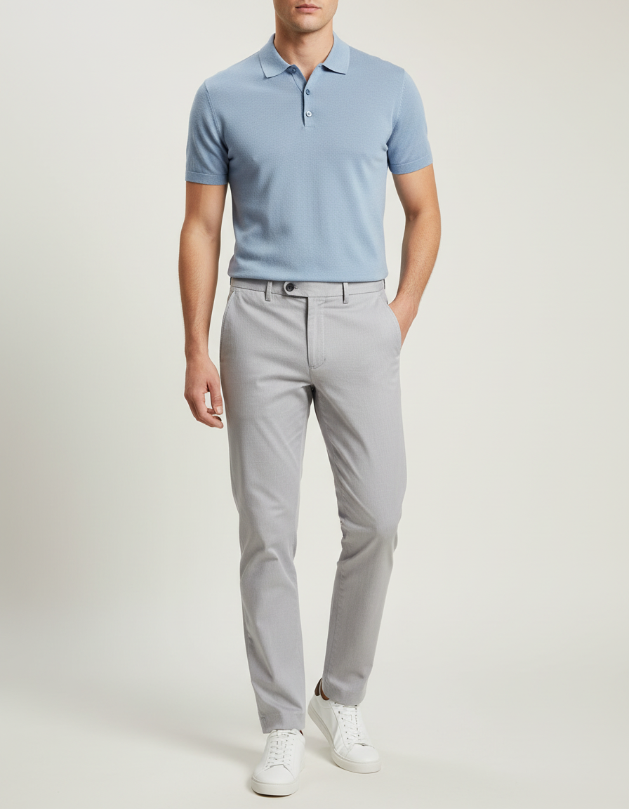 Pantalon Chino Gris Clair Slim Élastique Confortable Homme - Coton