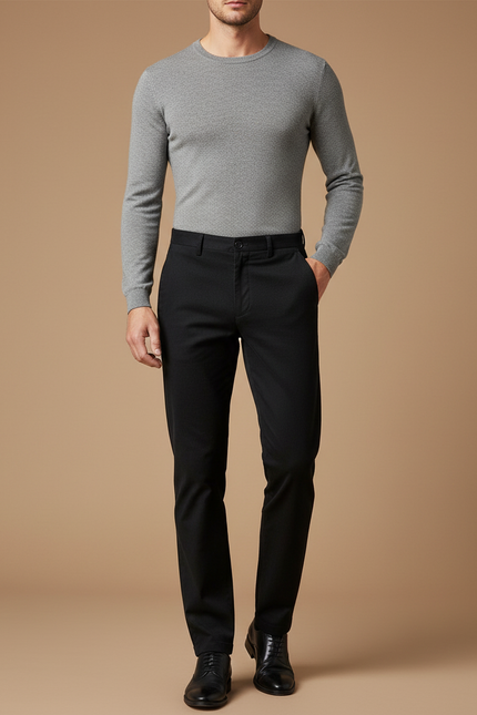 Pantalon Chino Noir Slim Coton Élégant Business Homme