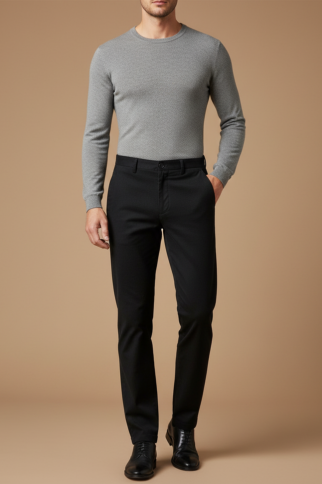 Pantalon Chino Noir Slim Coton Élégant Business Homme